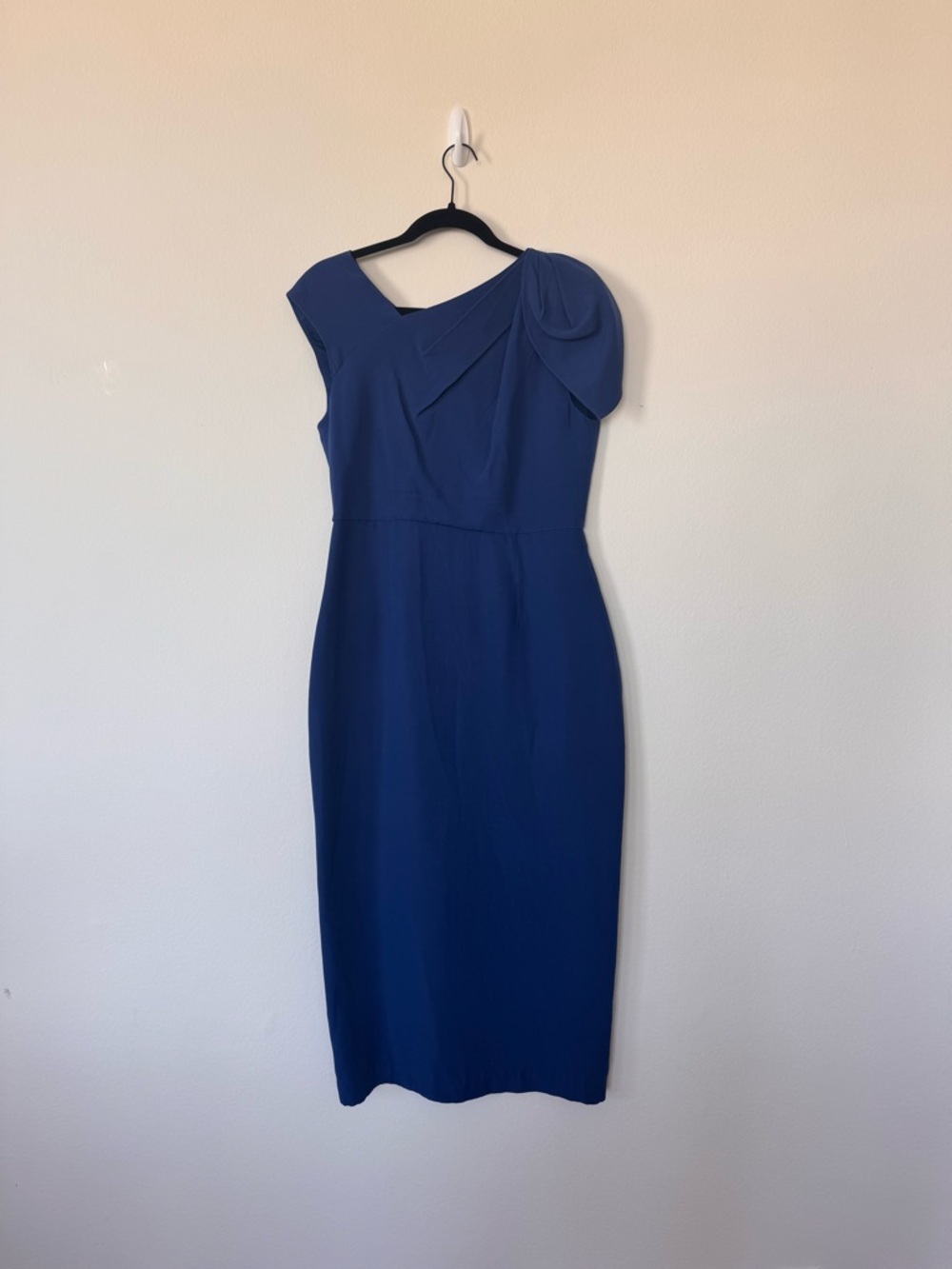 Roland Mouret Size US 8 Short Sleeve Wool Silk Midi Dress in Blue